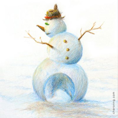 Snowman - colour pencil on paper