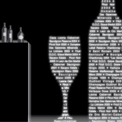 Bottle & glass silhouettes filled with list of winning wines